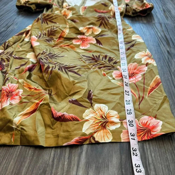 LPA Womens Mini Dress Size XS Brown Floral Short Sleeves V-Neck Revolve Chic - Picture 8 of 11